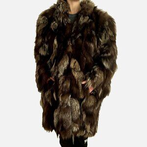 Real Fox Fur Patchwork Coat Vintage Luxury Pockets Oversize Big EUC Genuine L
